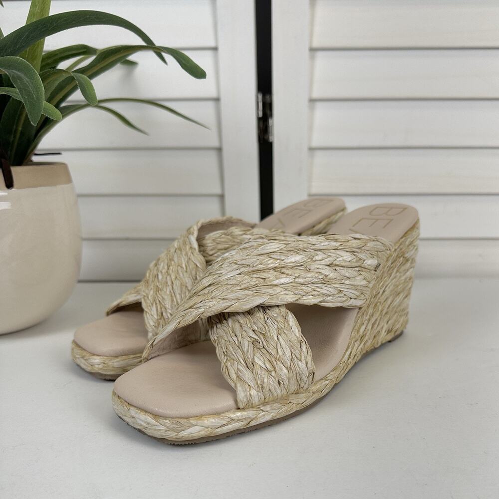 Beach by Matisse Tan Bondi Wedge Heel Woven Raffia Sandal Slip On Shoe Size 8‎ M